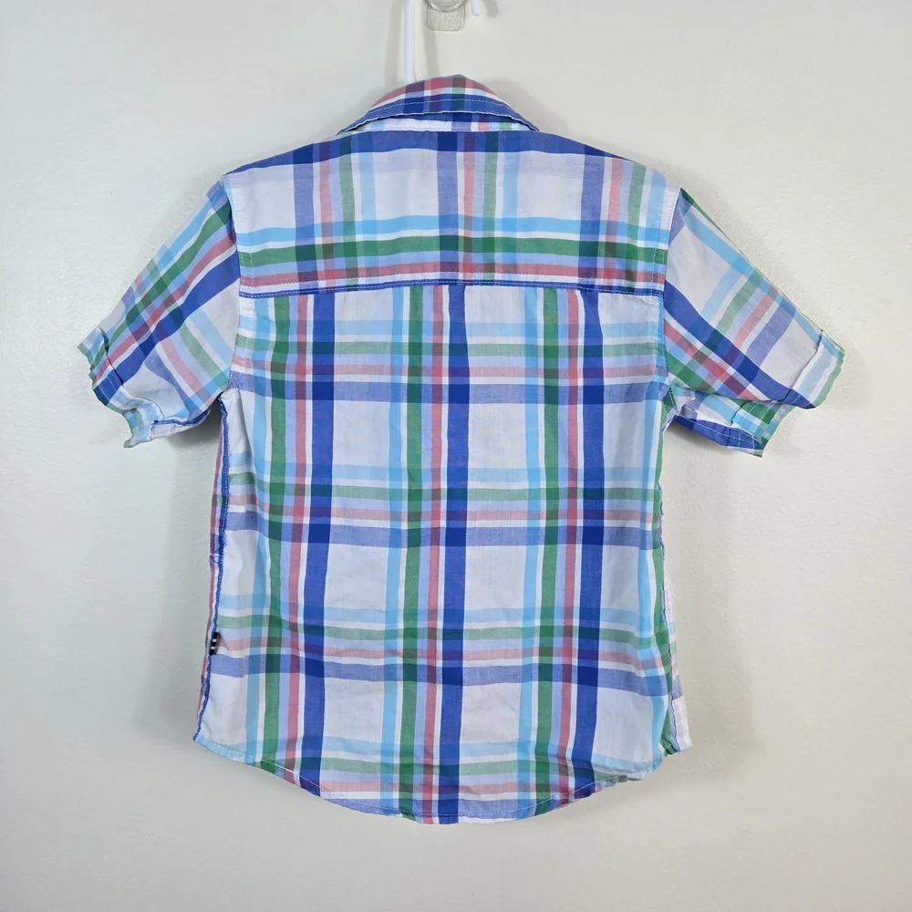 Nautica Boys Blue Green Plaid Short Sleeve‎ Button Down Preppy Shirt 5/M Easter